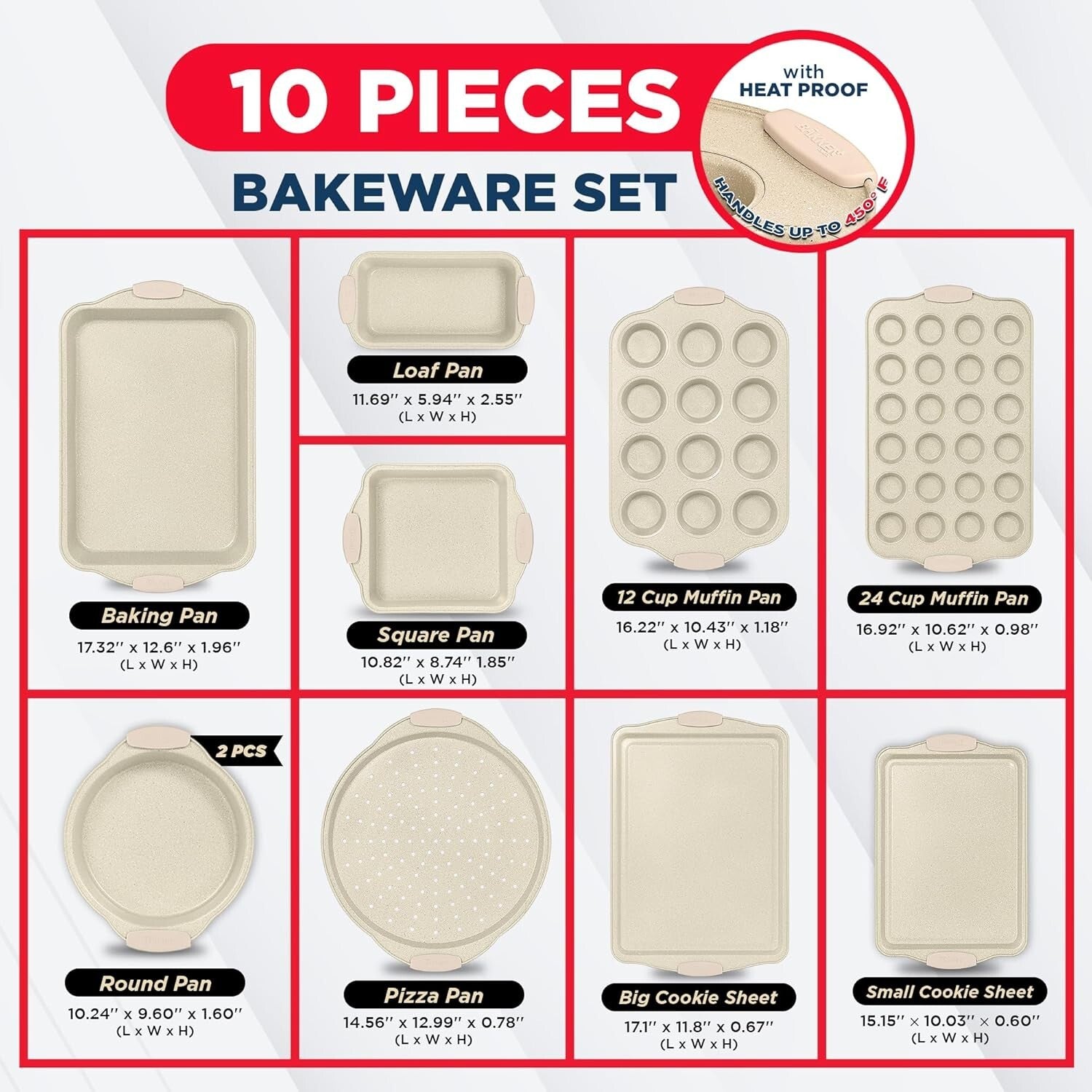 Durable Nonstick Baking Pans - 10-Piece Set for Kitchen and Restaurant Use
