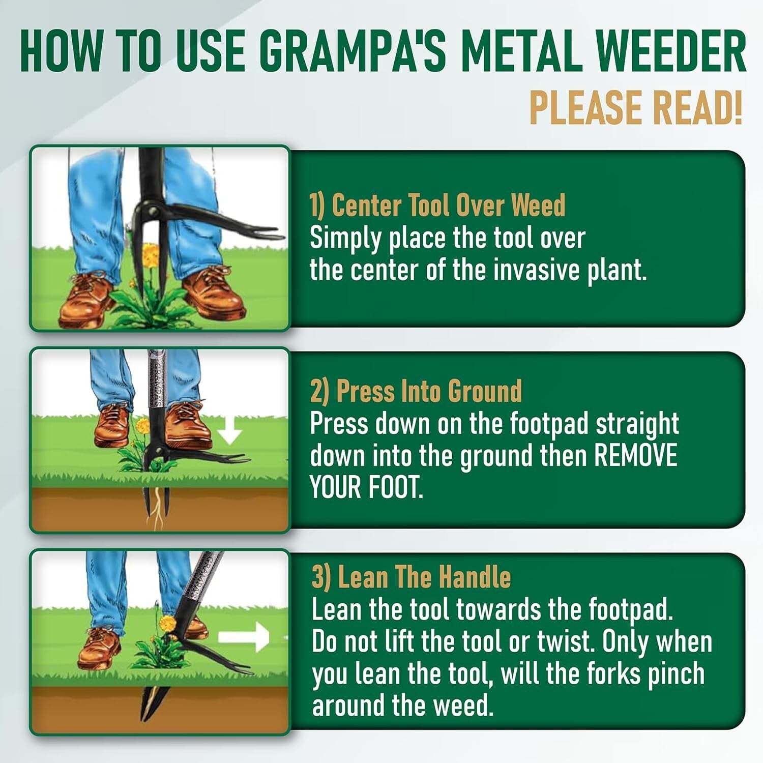Durable Steel Long Handle Weeder - 4-Claw Design for Effortless Root Removal