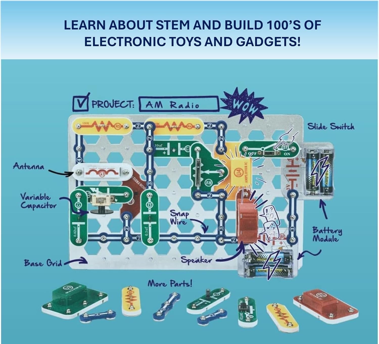 Award-Winning Classic Electronics Kit - 60+ Parts for 305 STEM Projects, Ages 8+