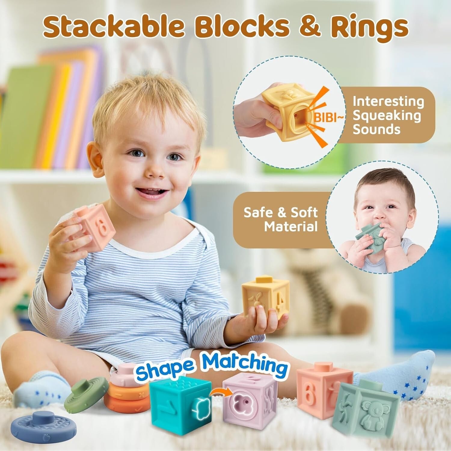 6-in-1 Montessori Baby Toy Set: Stacking, Sorting & Musical Fun for Infants