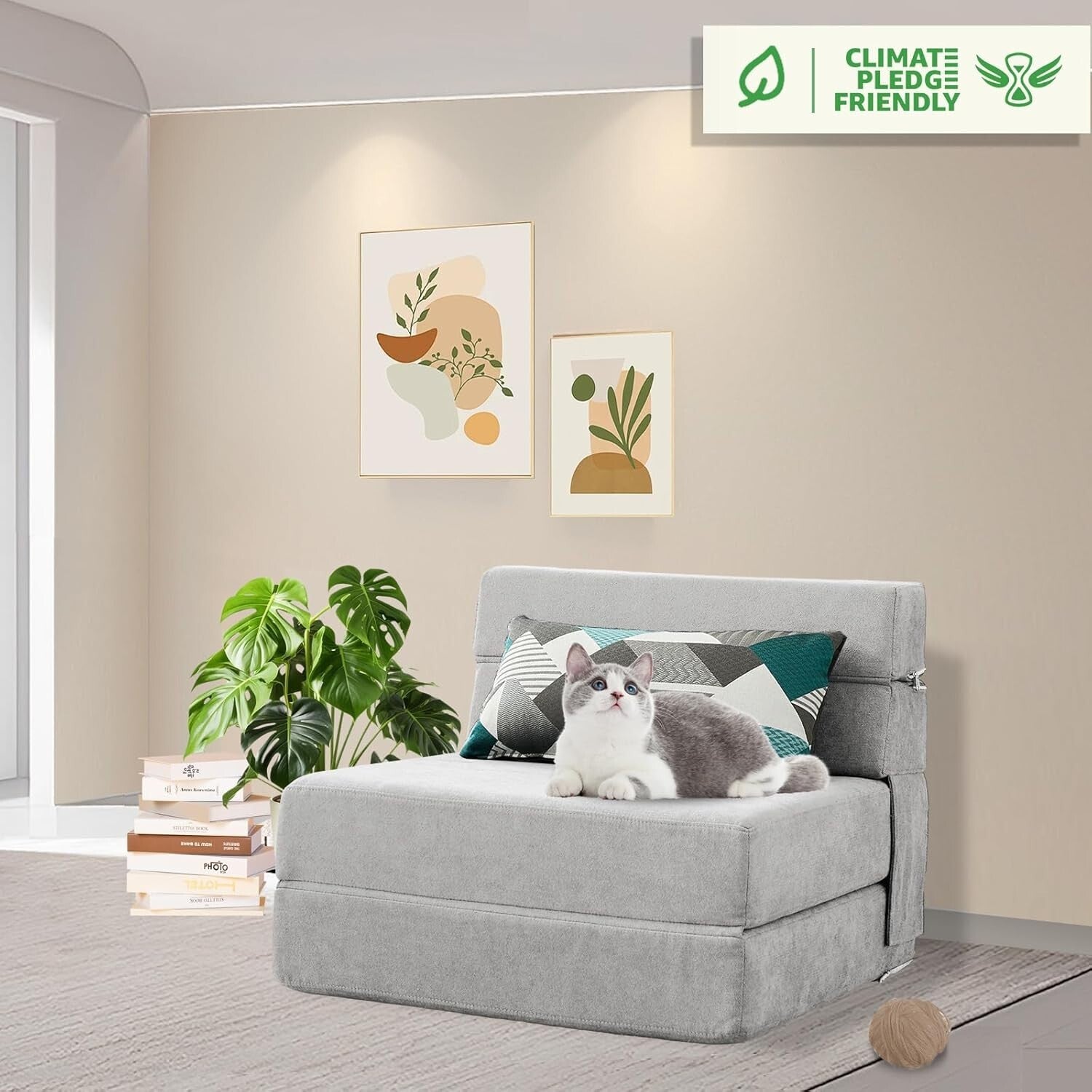 Transformable Light Gray Sofa Bed Couch - Comfortable Folding Chair with Pillow