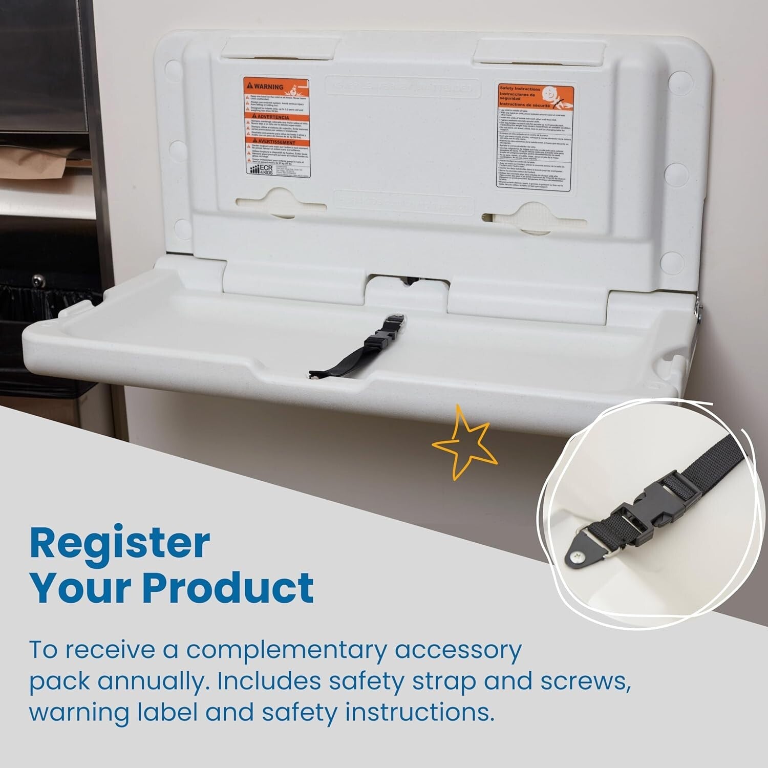 Horizontal Wall-Mounted Diaper Changing Station - Safe & Stylish White Granite