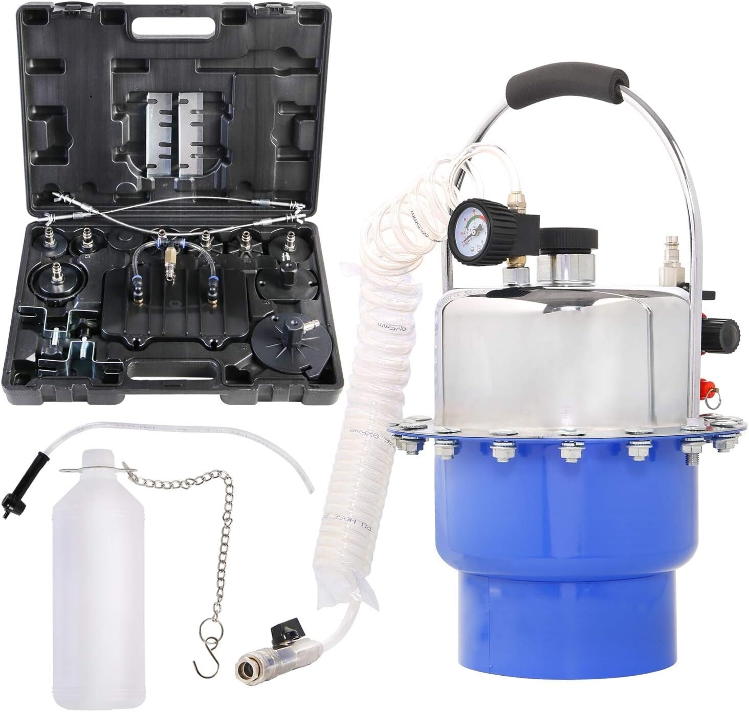 Durable Brake Bleeder Tool Set with Universal Adapters & Oil Collection Bottle