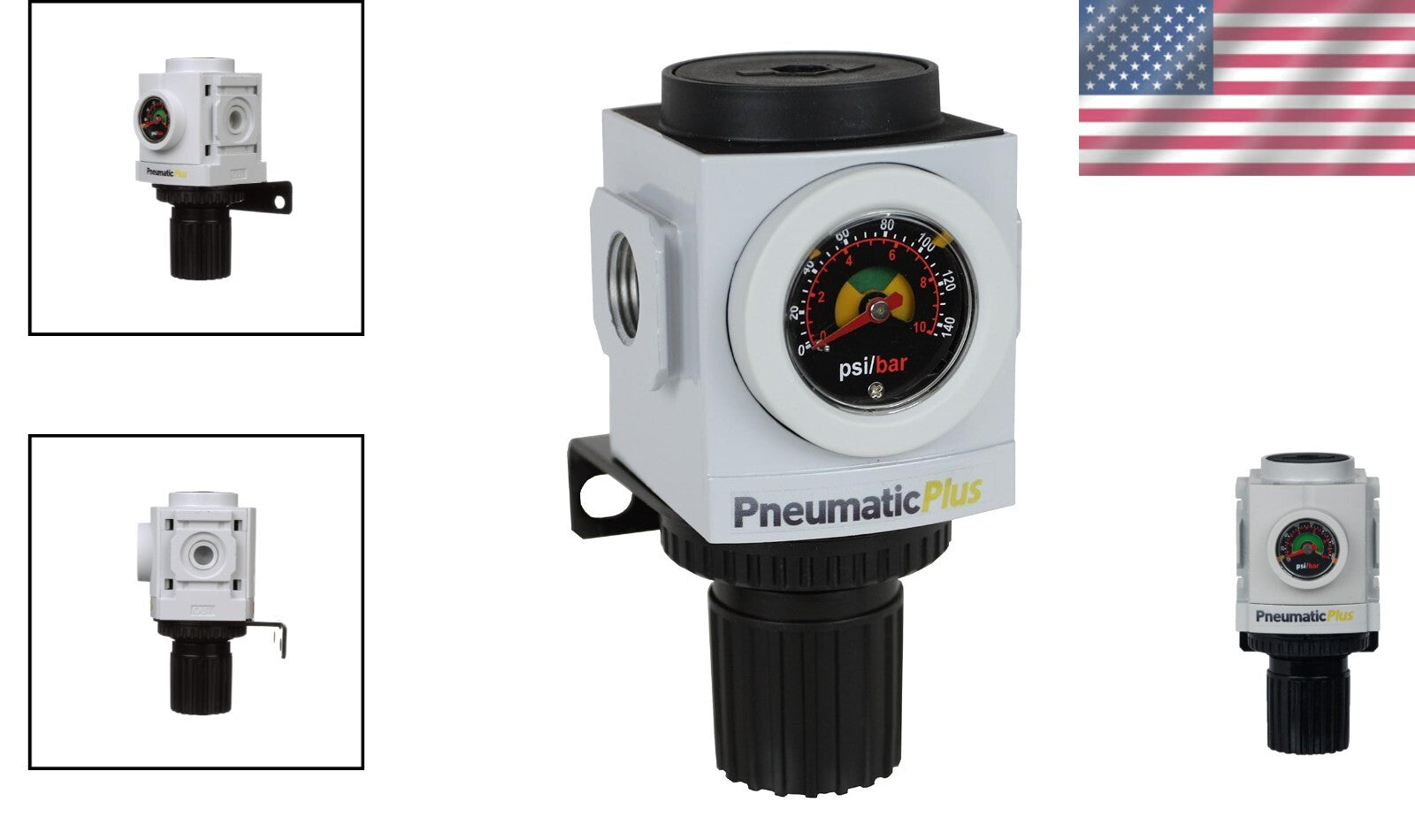 Precision 1/4" NPT Compressed Air Regulator with High Flow and Mounting Bracket