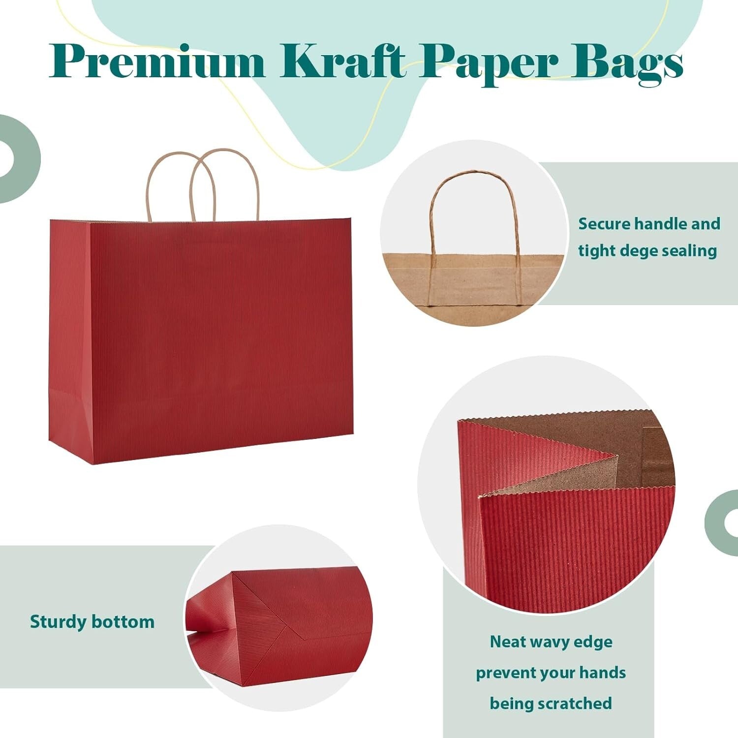 Elegant Red Kraft Gift Bags - 50 Pack, 16x6x12, Perfect for Parties & Retail