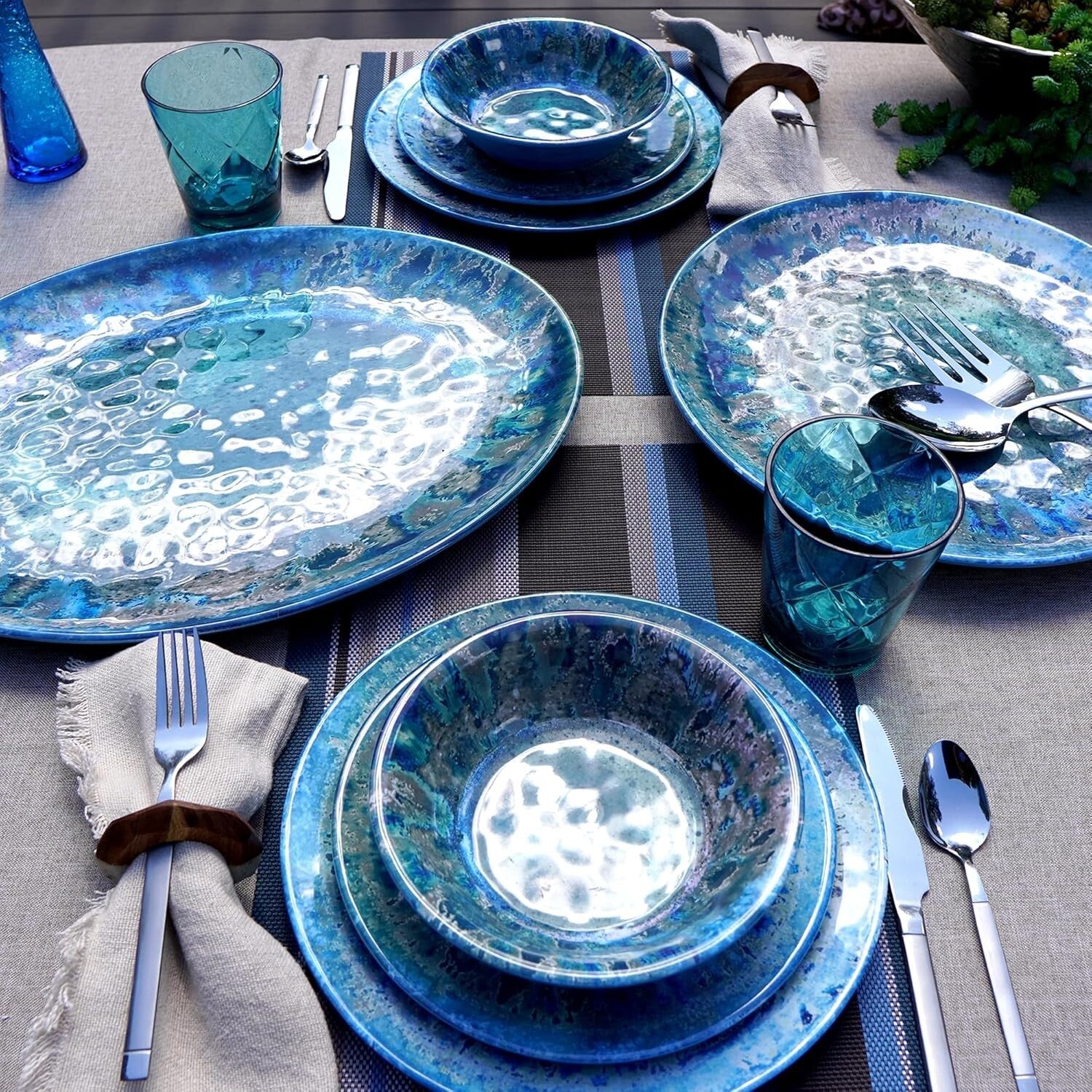 12-piece Dishwasher Safe Dinnerware Set – Vibrant Coastal Melamine Dishes