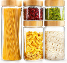 Load image into Gallery viewer, Wide Mouth Airtight Glass Jars with Bamboo Lids - 5 Sizes for Kitchen Pantry