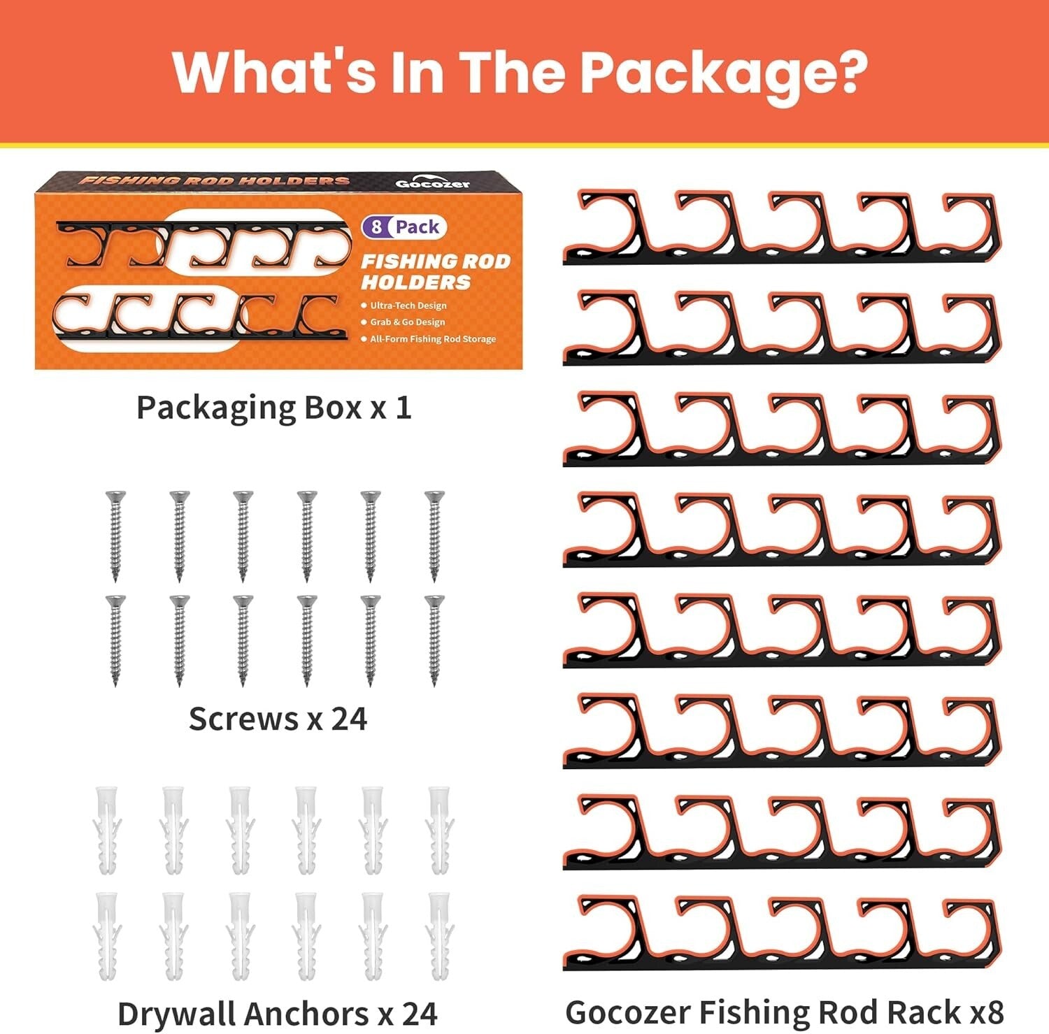 Organize Your Garage with 8 Pack Fishing Rod Holder - Durable Wall Mount System