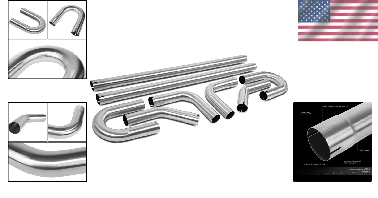DIY Custom 8-Piece Stainless Steel Exhaust Tubing Kit - Universal Fit, Durable