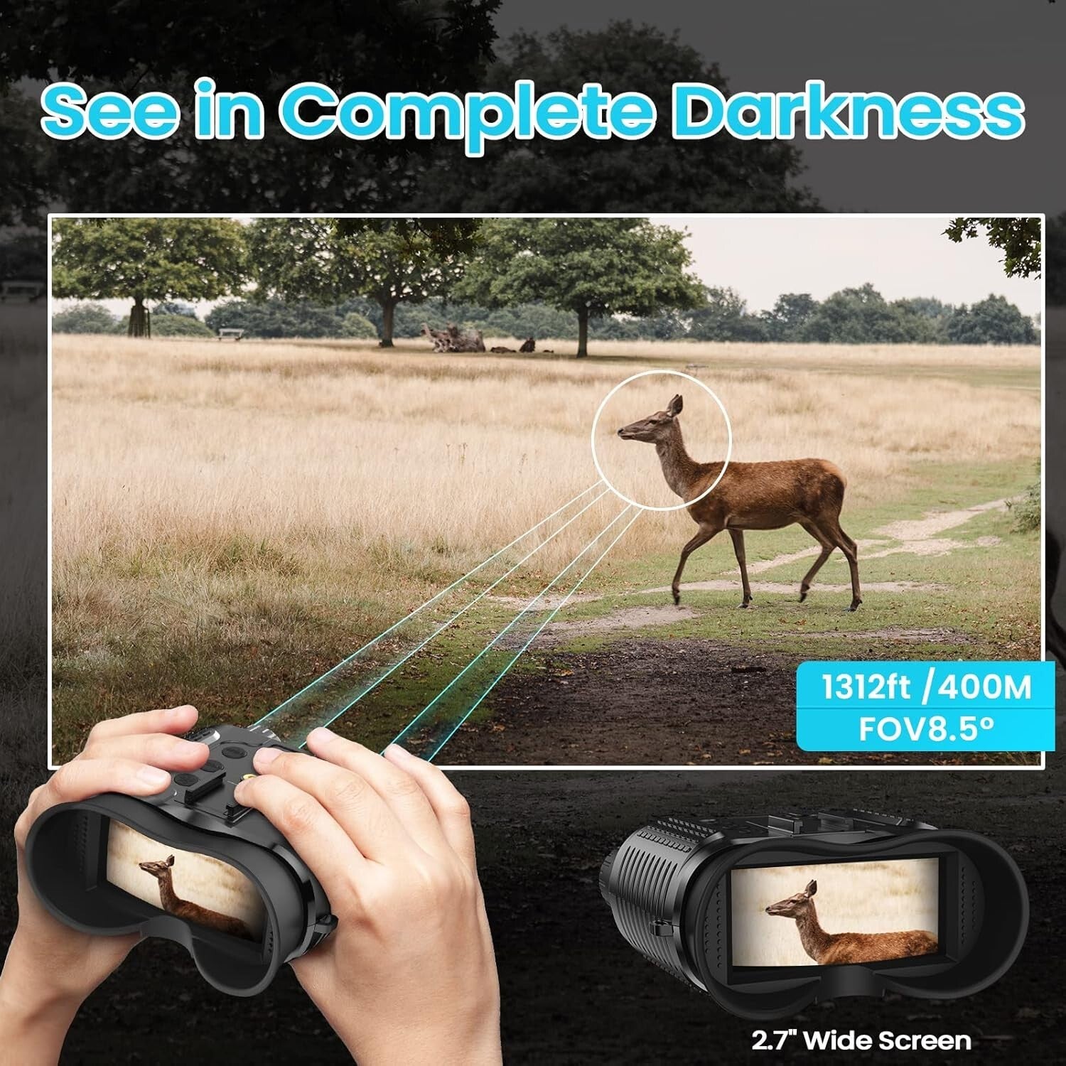 Hands-Free Night Vision Goggles with 8X Zoom - Rechargeable Infrared Binoculars
