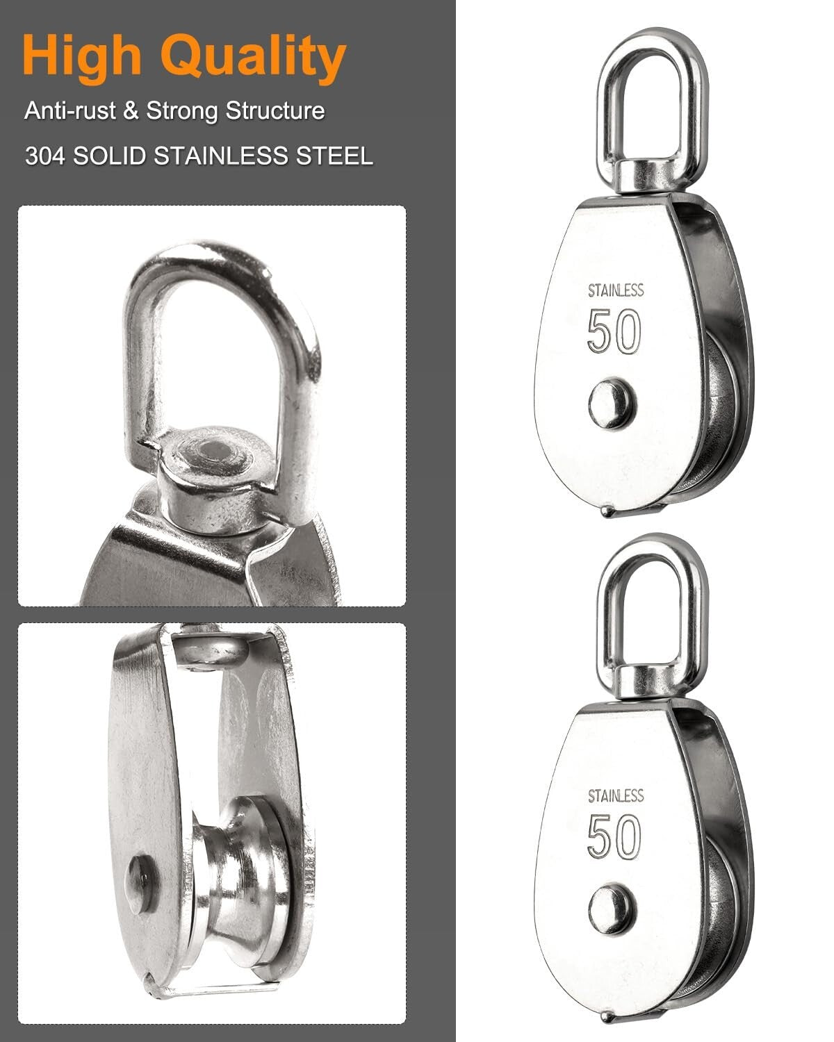 Durable 10 Pcs Heavy-Duty Pulley Block Set, Ideal for Indoor & Outdoor Use