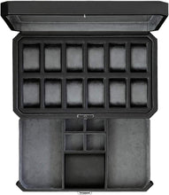 Load image into Gallery viewer, Modern 12-Slot Watch and Jewelry Organizer with Microsuede Liner, Black/Grey