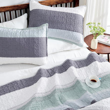 Load image into Gallery viewer, Soft Lightweight Mint Green Striped King Quilt Set with 2 Pillowcases - 3 Pieces