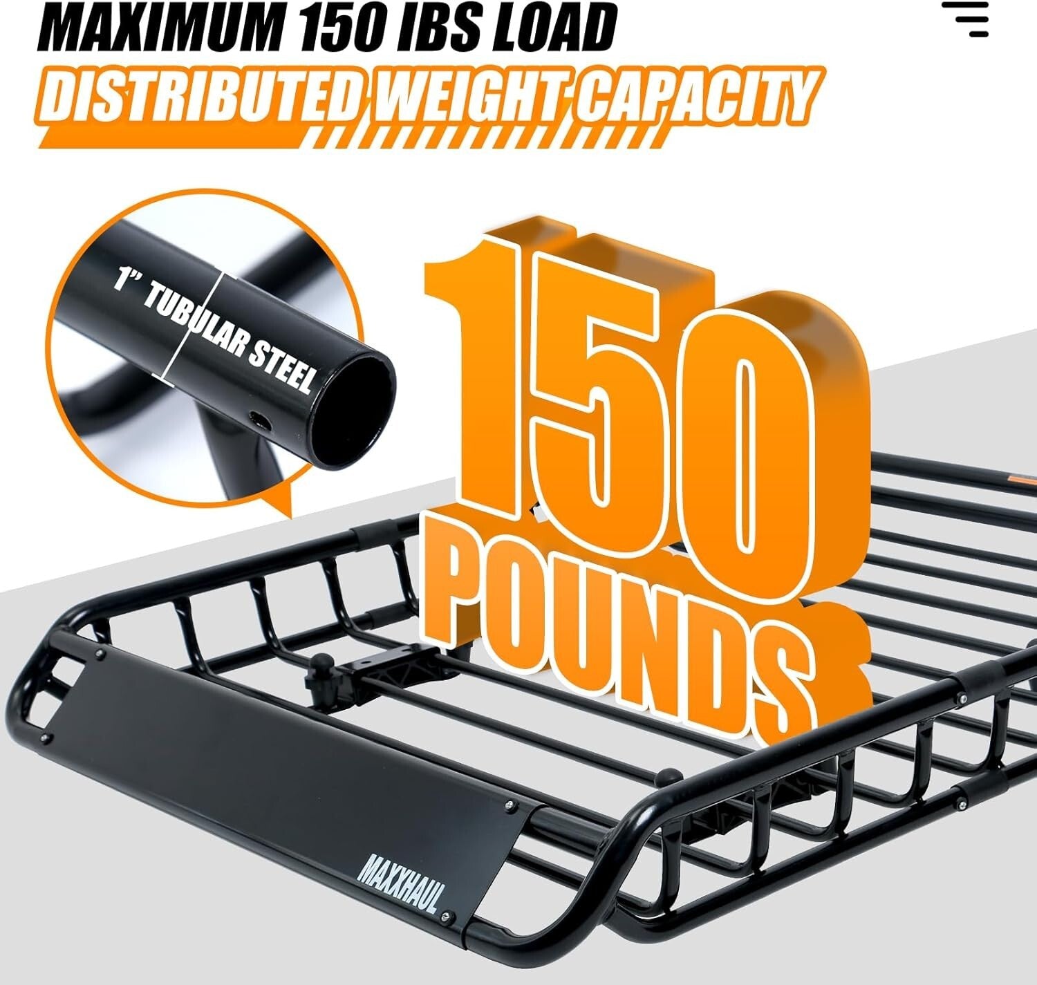Heavy-Duty 150 lb Roof Rack Cargo Basket for SUVs & Pickup Trucks - Easy Install