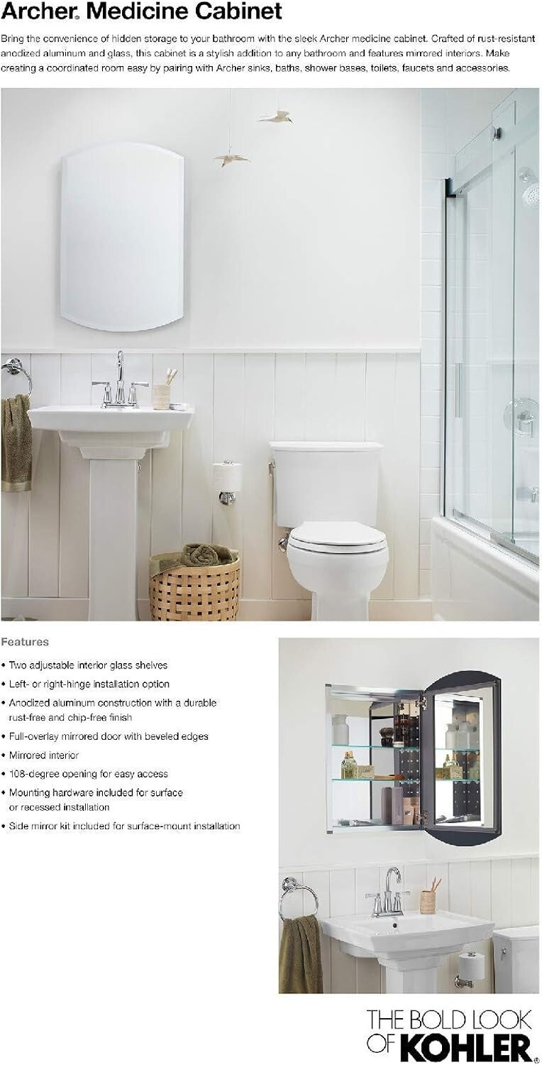 20" W x 31" H Recessed or Surface Mount Medicine Cabinet with Adjustable Shelves