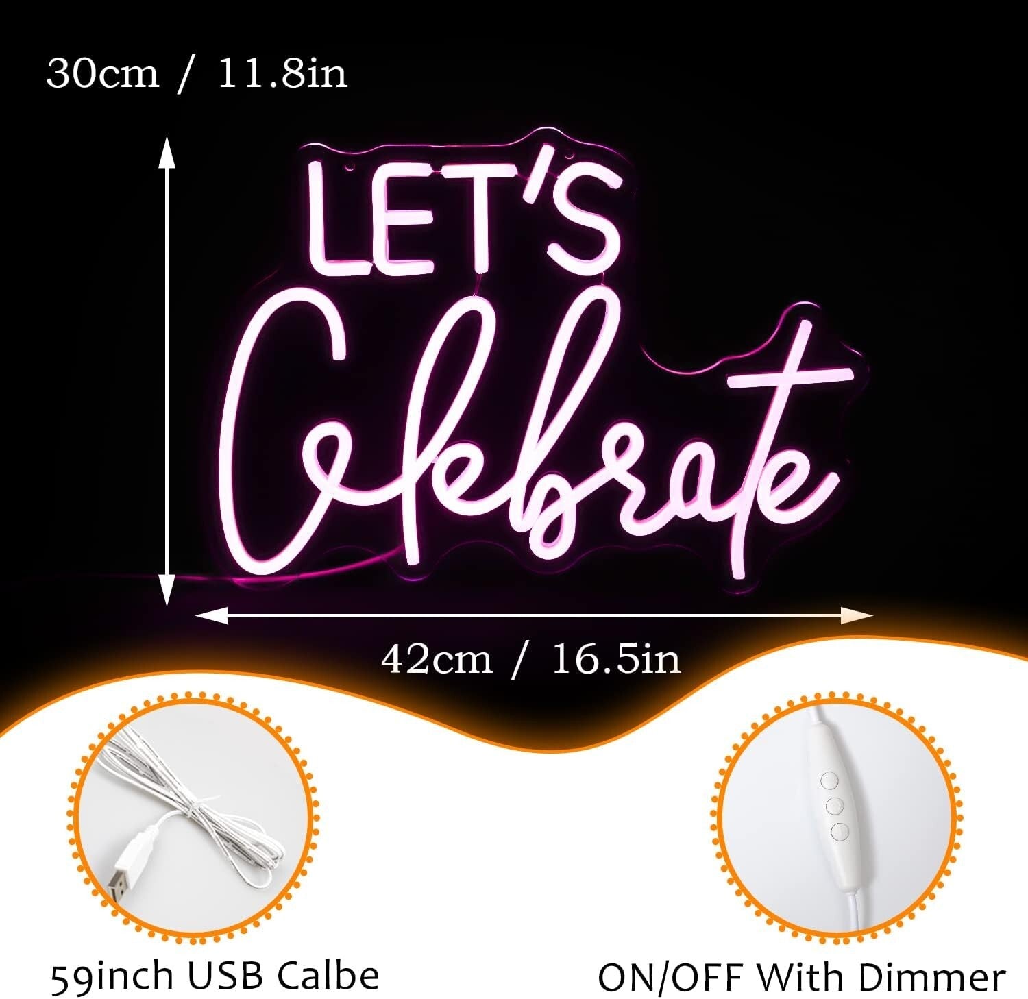 Dimmable Pink Neon Sign - Let's Celebrate Wall Decor for Parties & Bedroom
