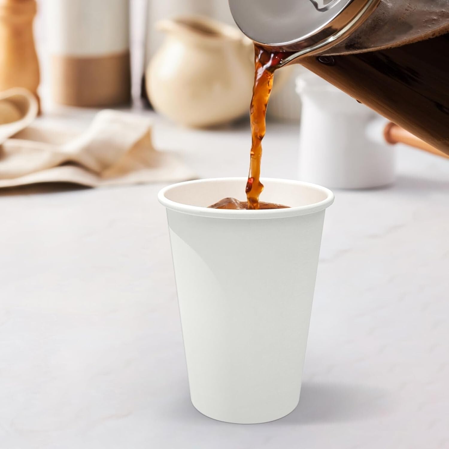 Food Safe 12 oz Disposable White Paper Cups - Perfect for Hot & Cold Drinks