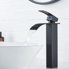Load image into Gallery viewer, Matte Black Tall Vessel Sink with Waterfall Faucet - Modern Bathroom Elegance