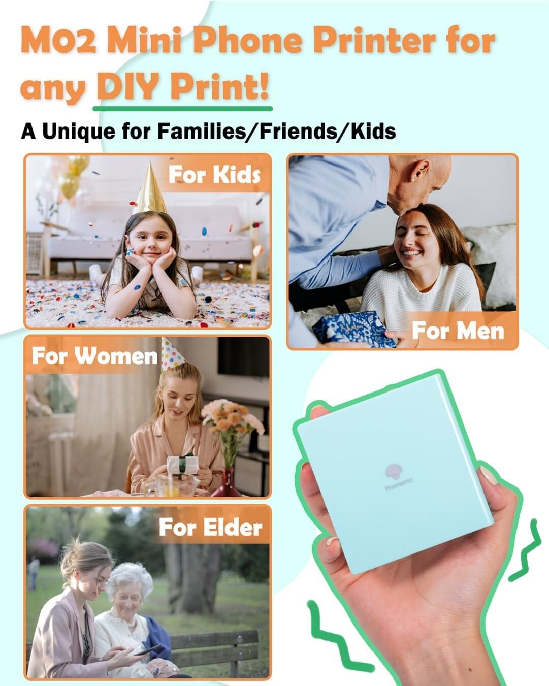 Cyan Mini Bluetooth Sticker Printer - Thermal Print Pods with 3 Paper Rolls