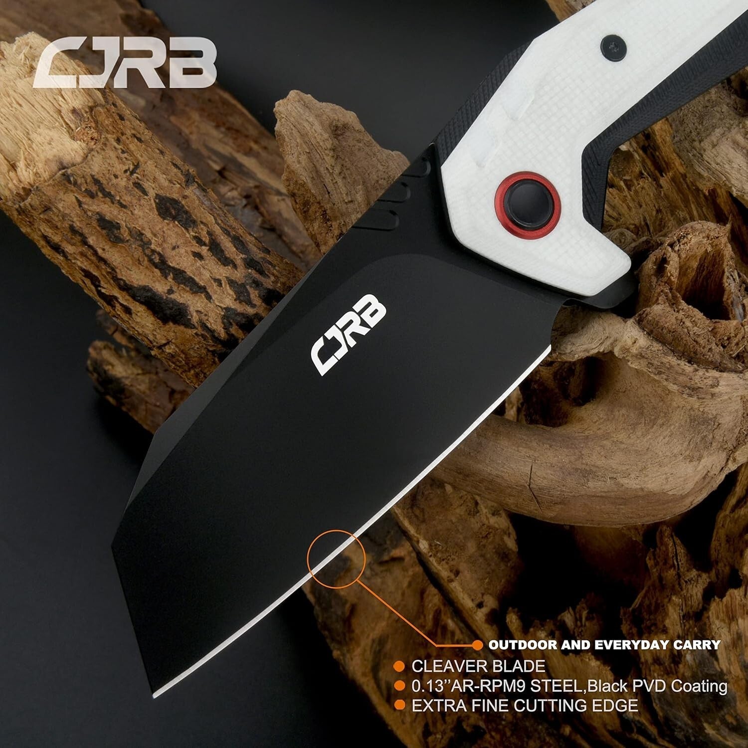 CJRB Tigris Tactical Knife - 3.5'' Cleaver Blade with Black & White G10 Handle