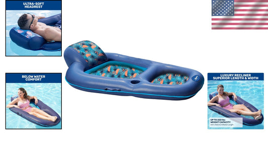 Extra-Large Inflatable Pool Float with Head, Back & Footrest – Navy/Light Blue