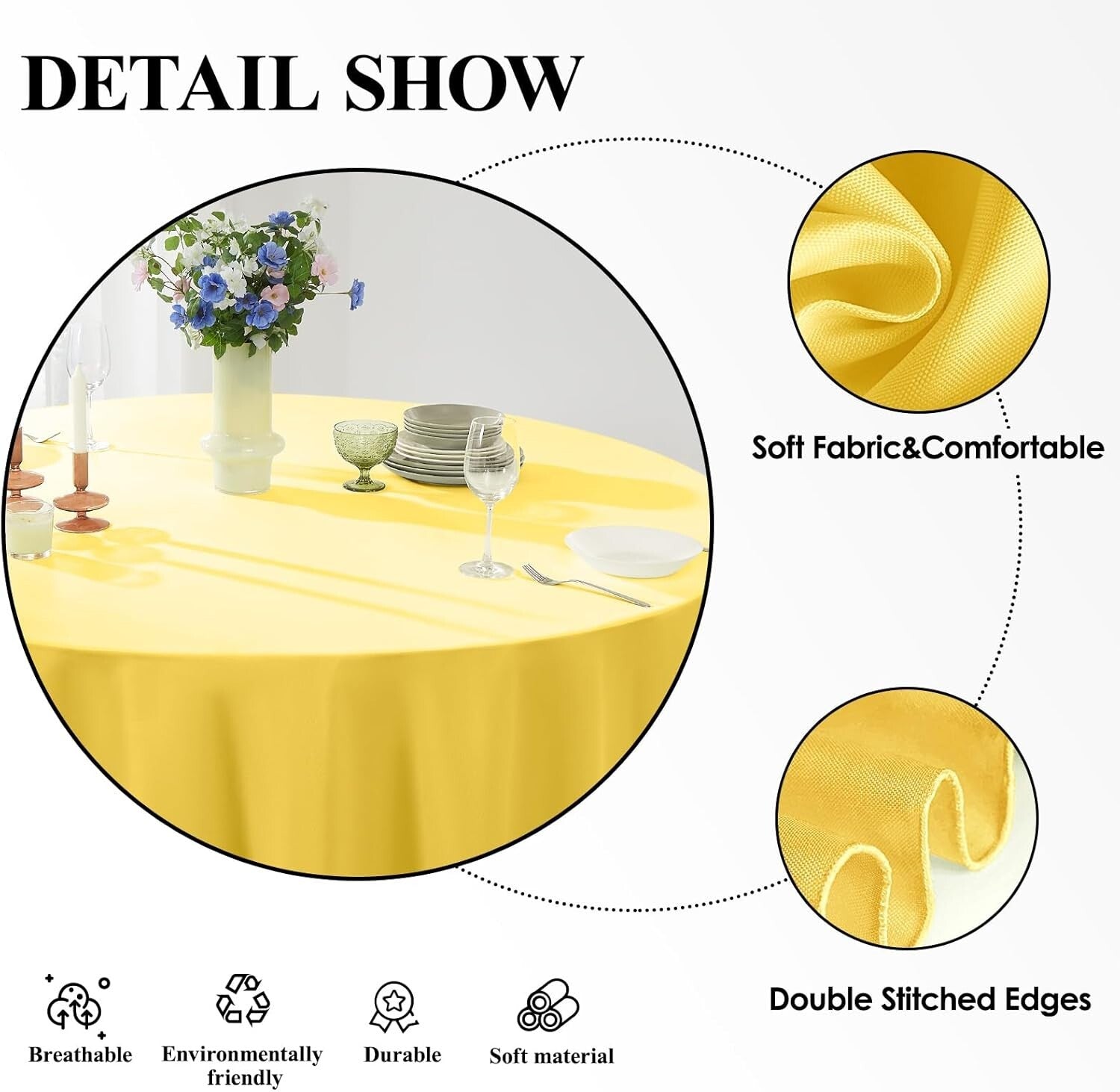 Durable 132 Inch Round Yellow Tablecloth Set for Parties & Weddings - 6 Pack