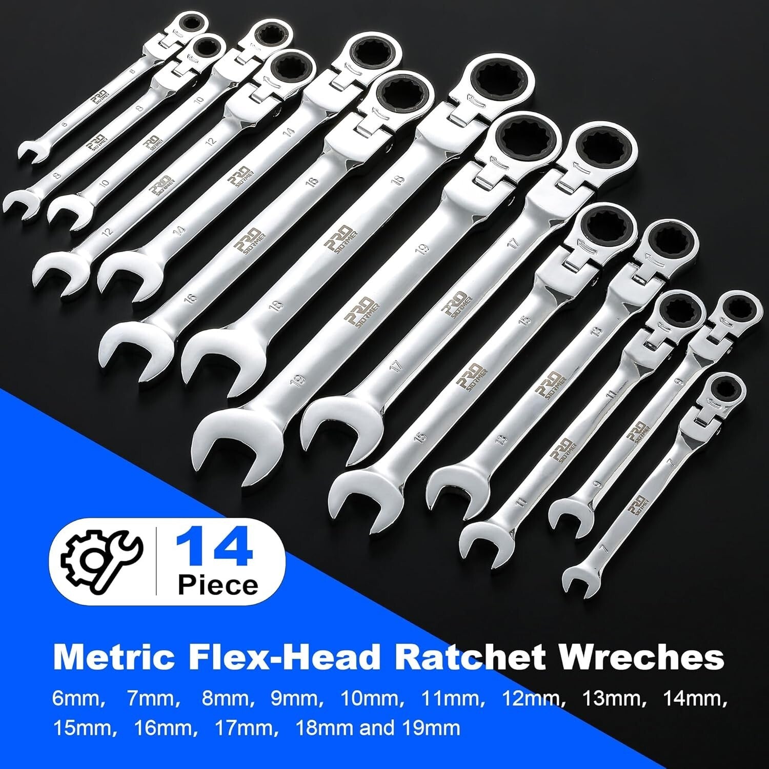 Professional 14-Piece Metric Wrench Set - 72-Tooth Flex-Head and Storage Case