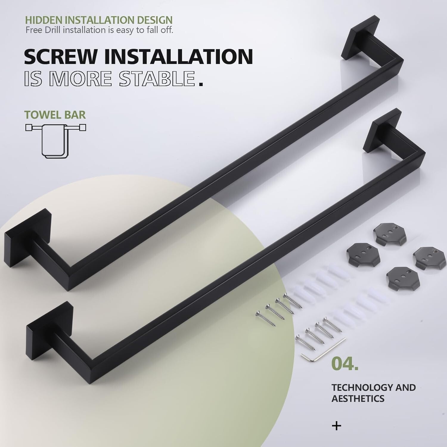 Elegant 24-Inch Wall-Mounted Towel Bar Set in Matte Black - Premium Quality