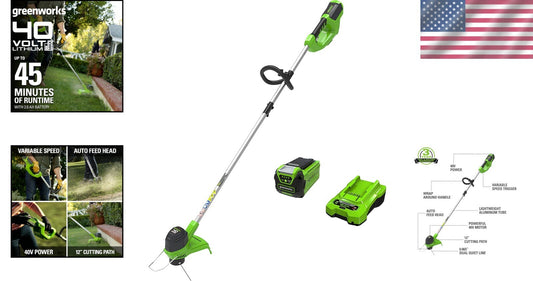 Effortless Lawn Care: 40V 12" Cordless Trimmer with Fast Recharge 2.0Ah Battery