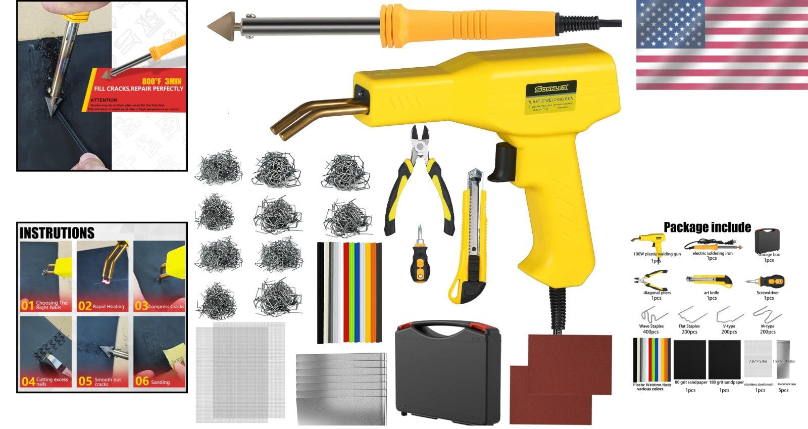 1000PCS Plastic Welder & Hot Stapler Repair Kit for Auto Bumper Restoration