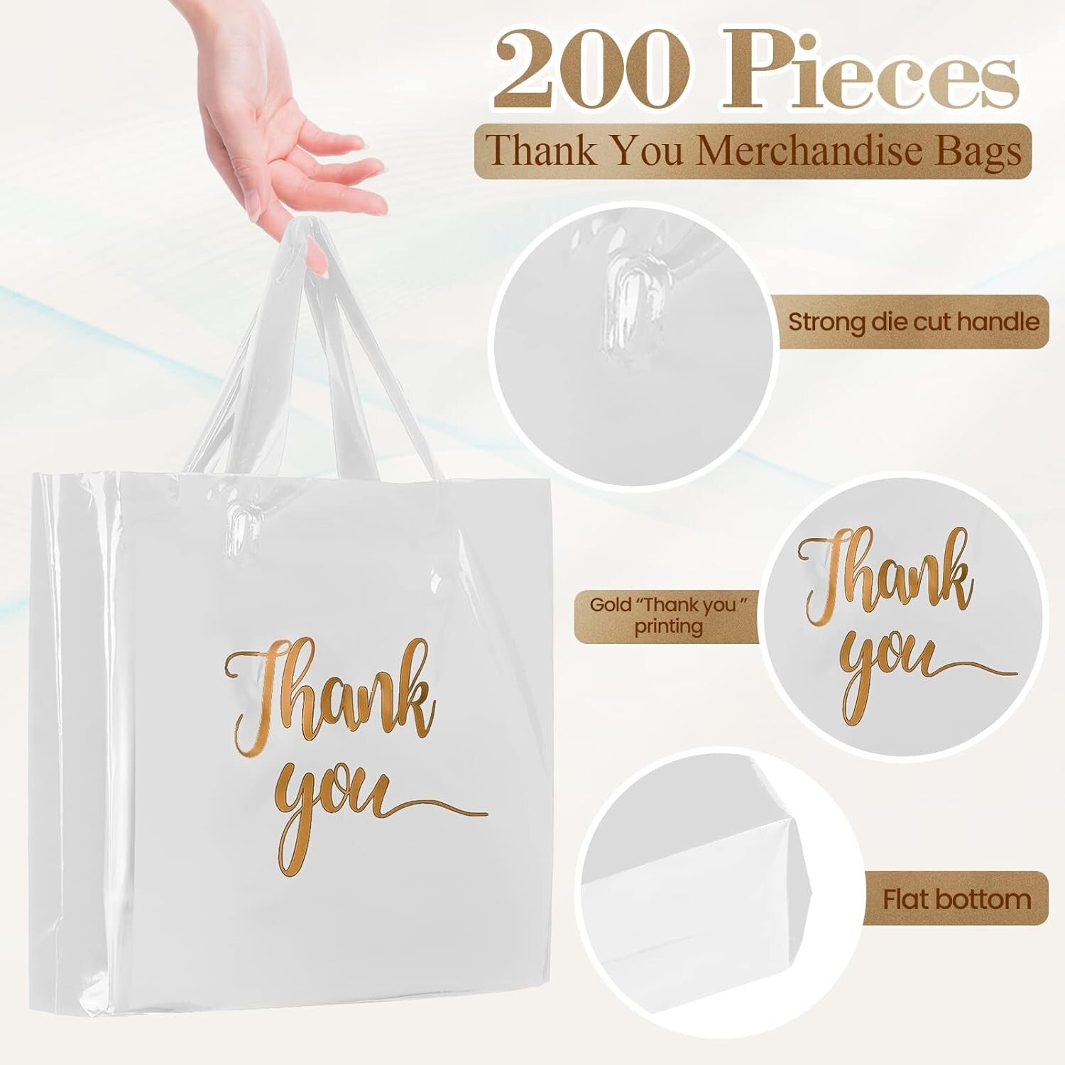 Versatile 200 Pcs White Thank You Bags - Sturdy, Stylish & Polka Dot Design