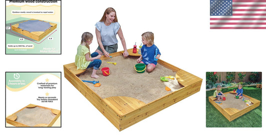 Spacious Wooden Sandbox with Built-in Seating and Weather-Resistant Mesh Cover