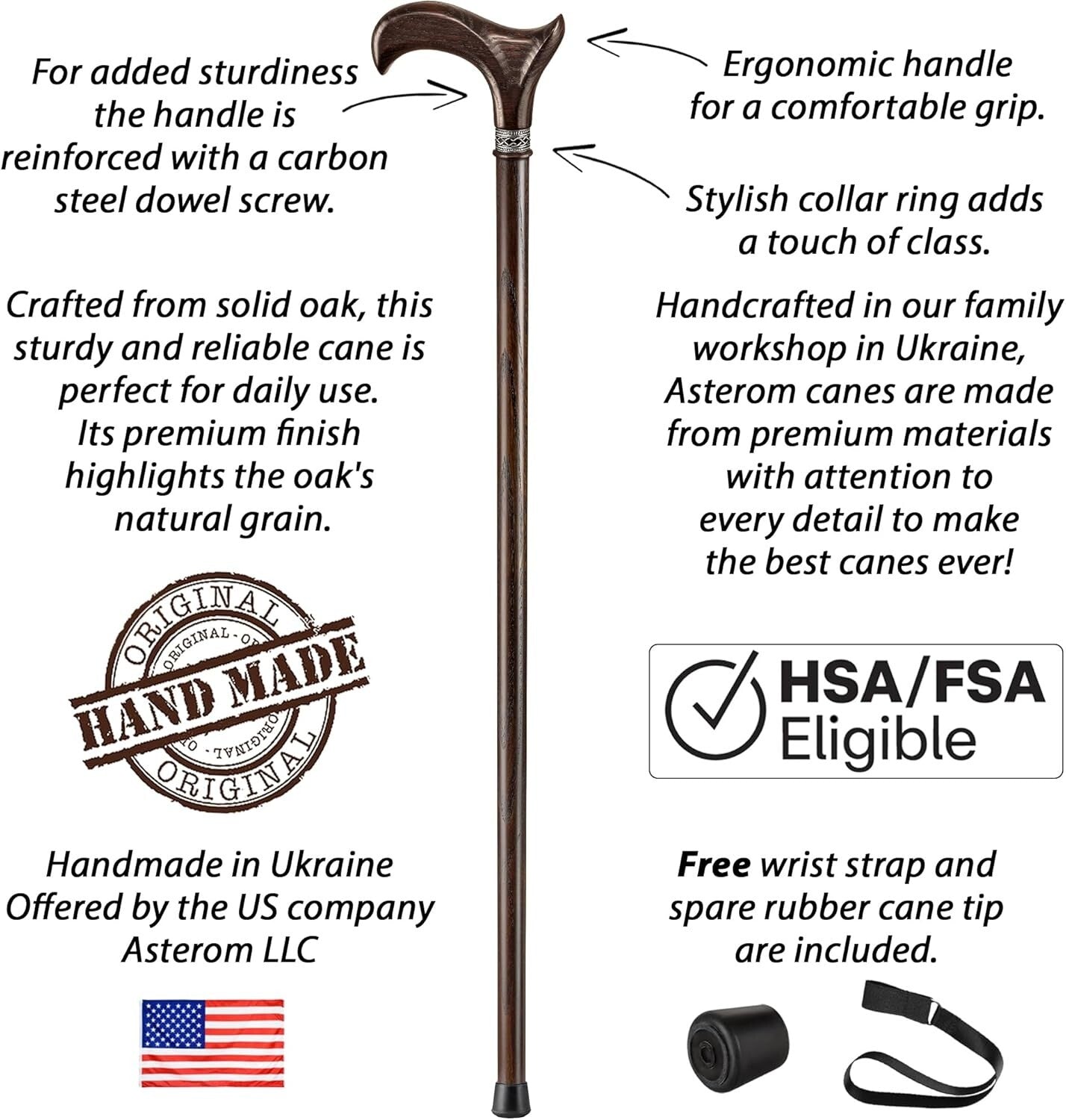 Unique 36 Inch Wooden Walking Stick for Men & Women - Handcrafted and Ergonomic