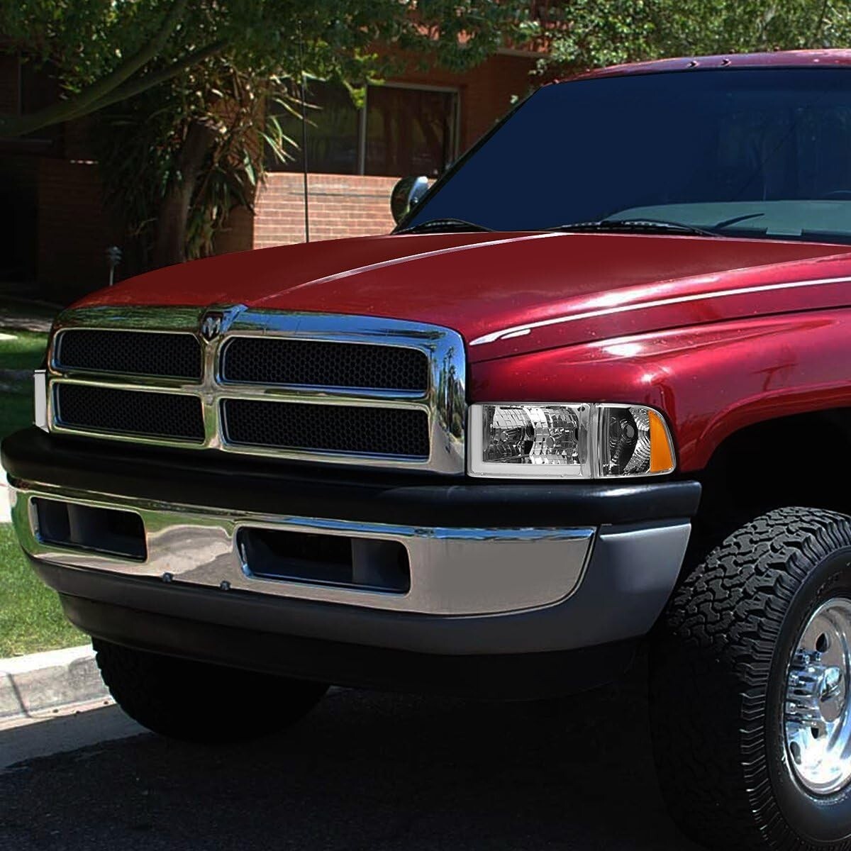 Clear Lens Chrome Amber LED Headlights - Perfect for 94-01 Ram 1500 & 2500