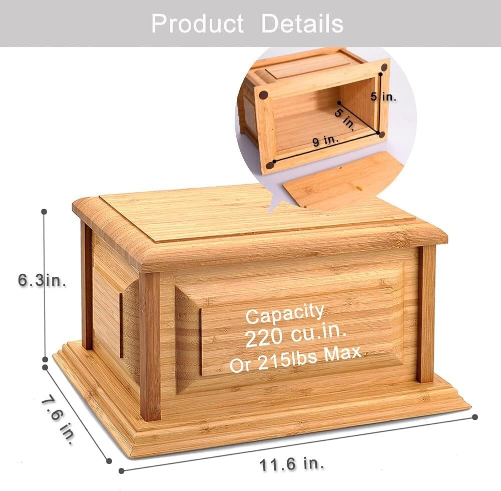 Eco-Friendly Bamboo Urn for Adult Ashes - 200 lbs Capacity, Sliding Opening