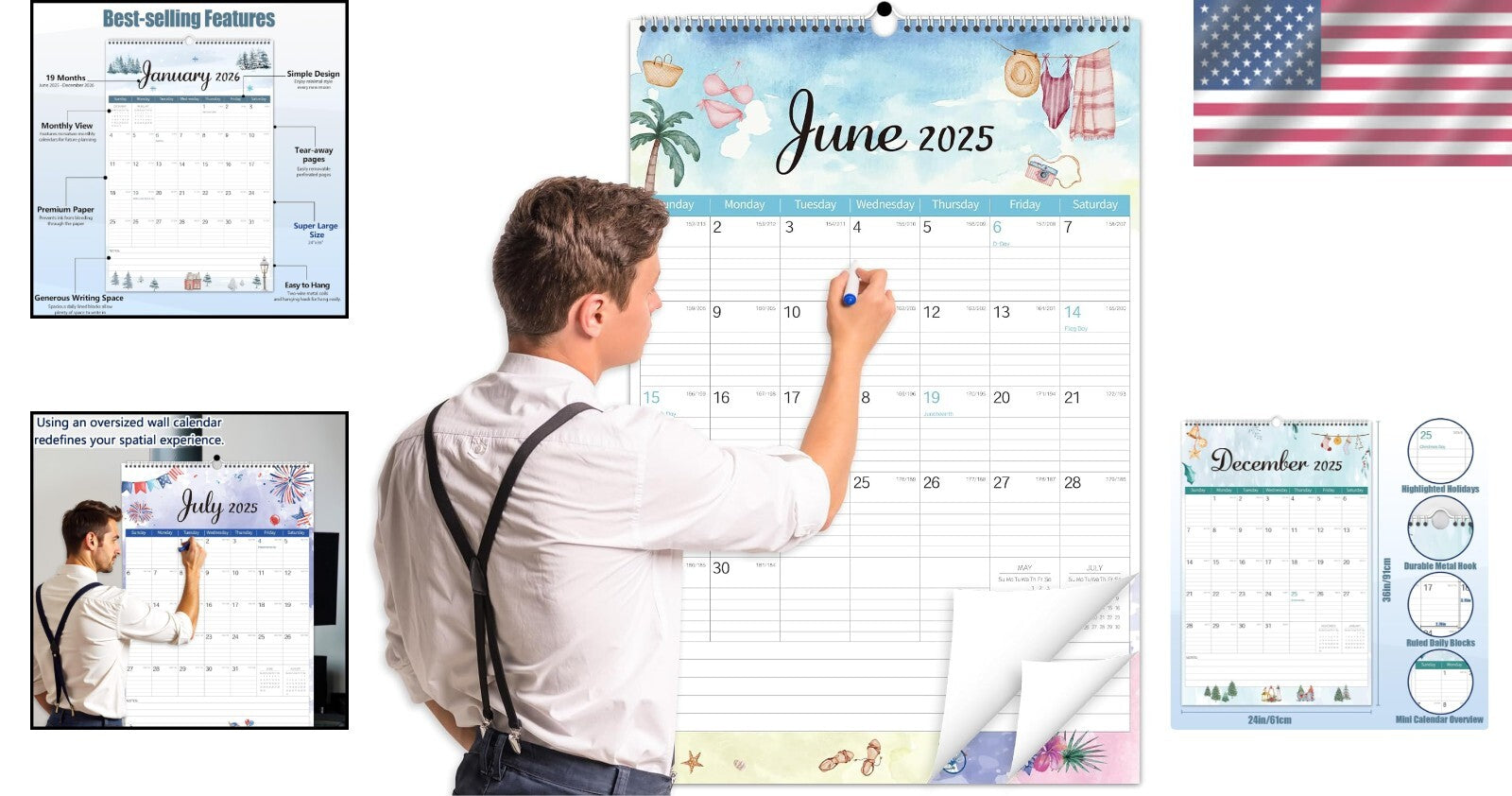 Beautiful Watercolor Extra Large Wall Calendar 2025 - 36x24 Planning Masterpiece