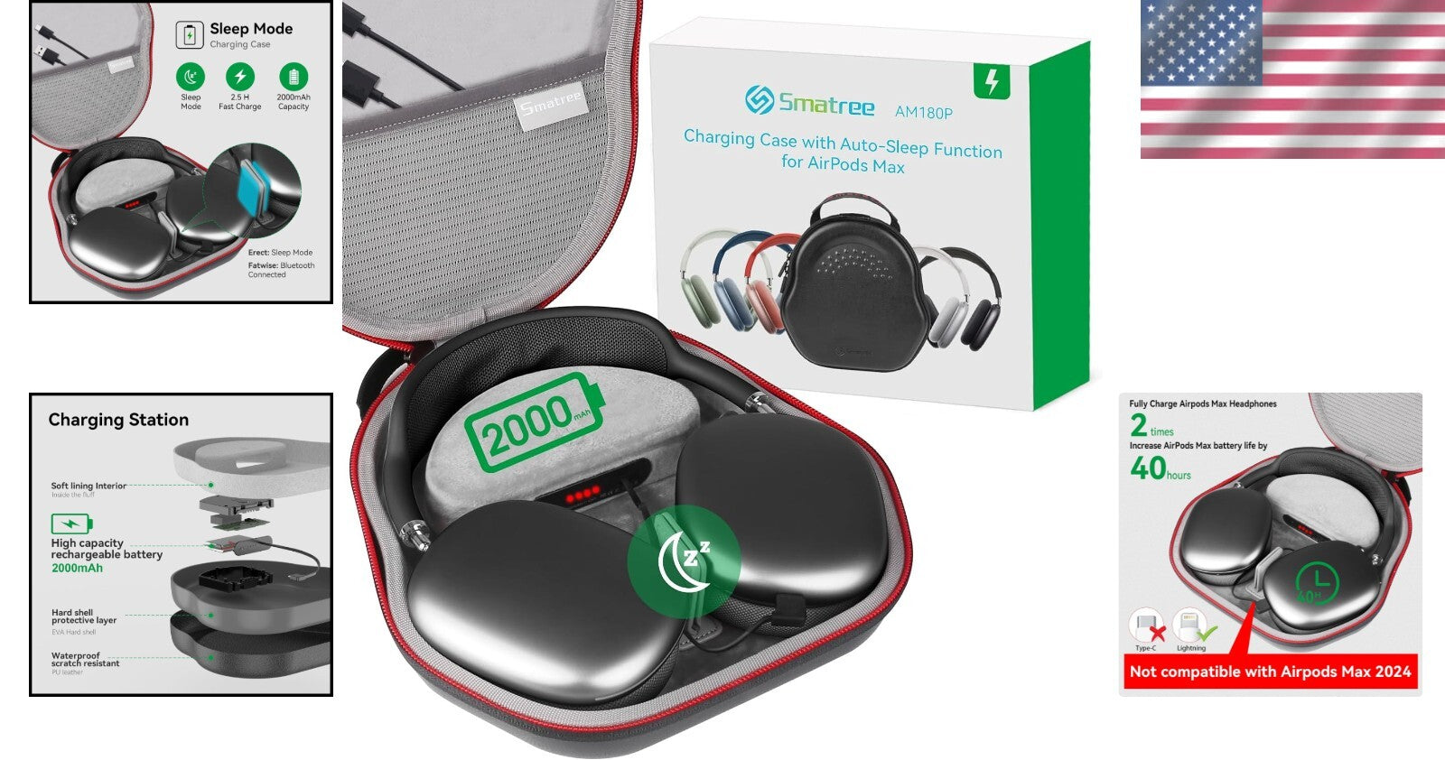 AirPods Max 2000mAh Battery Case with Sleep Mode - Perfect for Travel & Charging