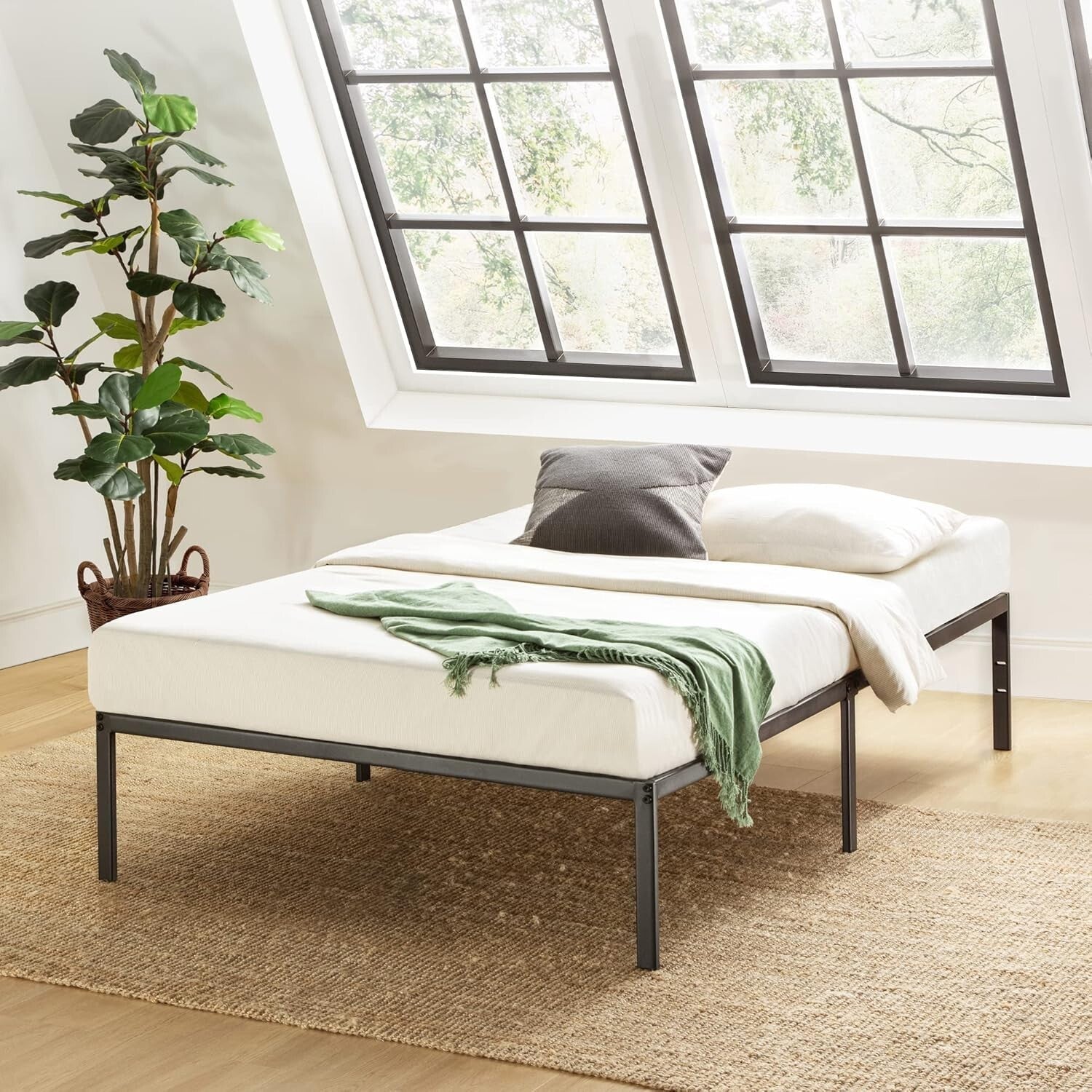 Sturdy Twin Bed Frame with Heavy Duty Steel Support and 12" Under Bed Storage