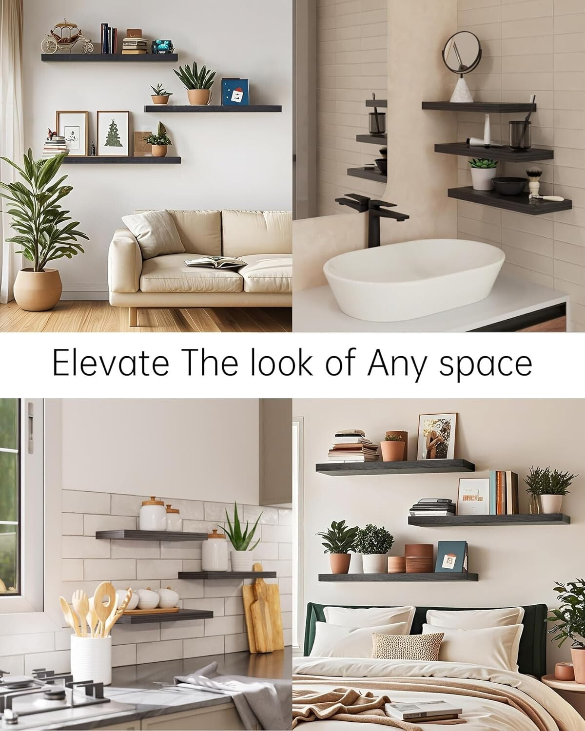 Floating Wall Shelves Set - 22.5in Rustic Wood for Bathroom, Living Room, Office