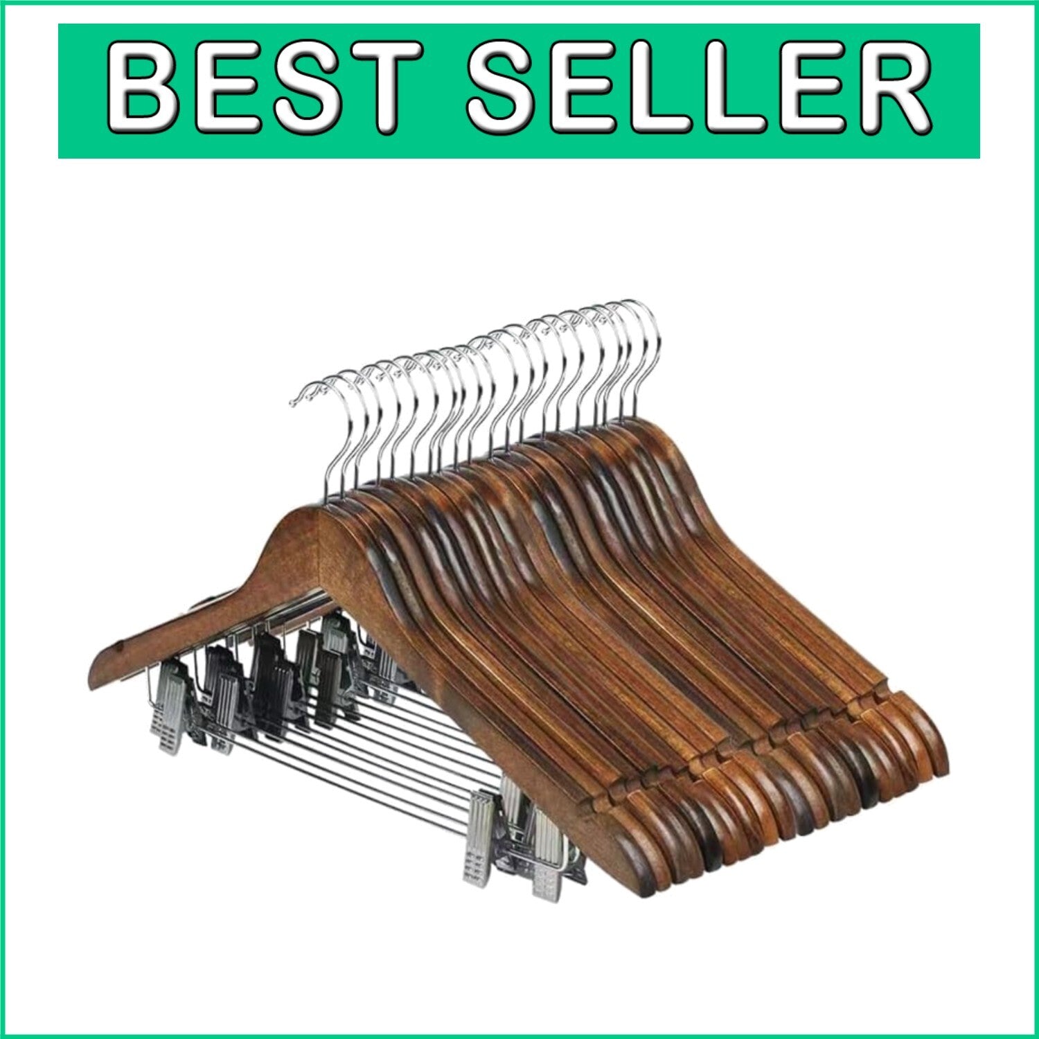 High-Grade Wooden Hangers with Clips: 20-Piece Set for Elegant Clothing Storage