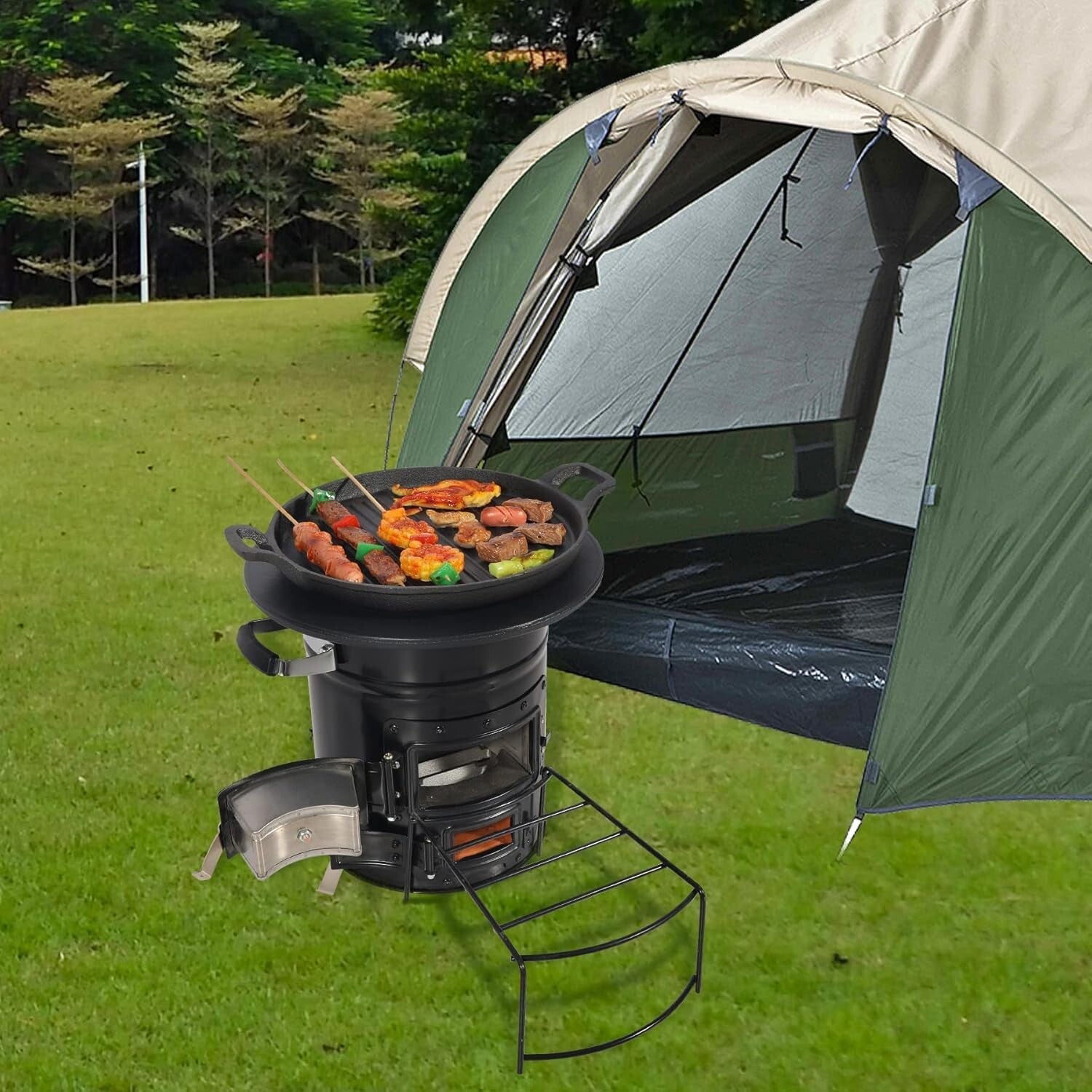 Charcoal Rocket Stove with Baking Tray and Carry Bag for Camping Adventures