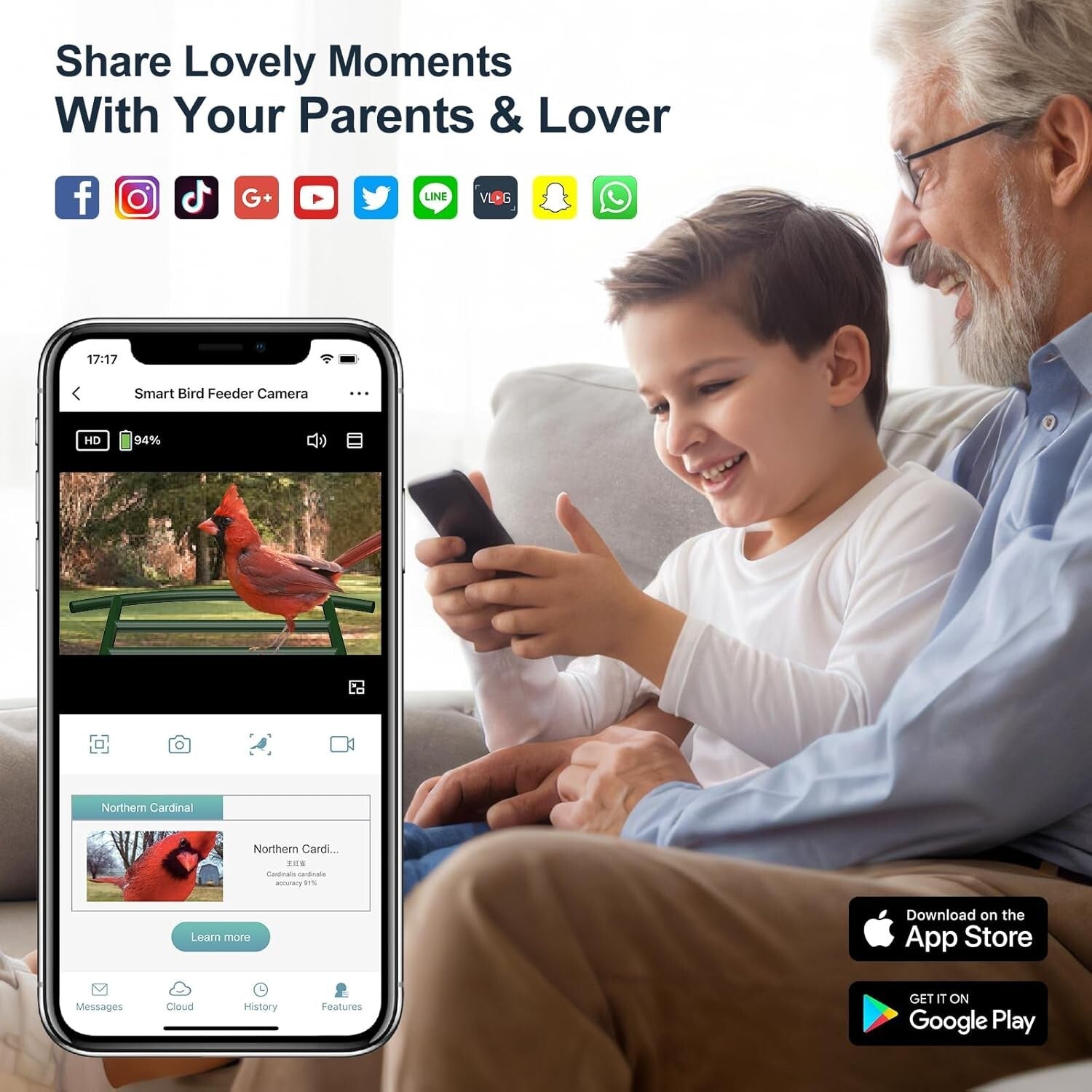 1080P HD Bird Feeder Camera with Solar Power and Real-Time App Notifications