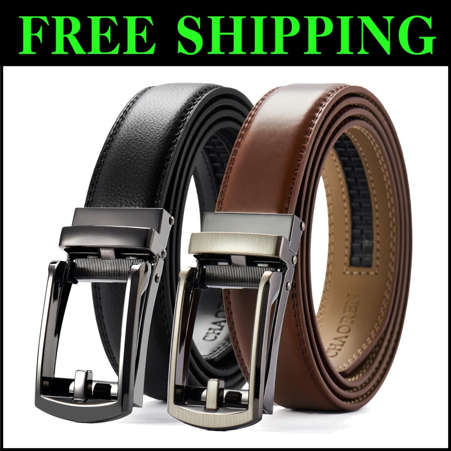 Men's Luxury Leather Ratchet Belt Pack of Two - Adjustable & Scratch Resistant