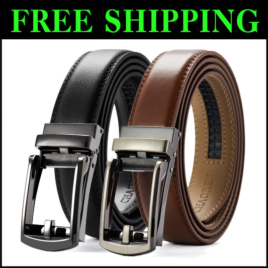 Men's Luxury Leather Ratchet Belt Pack of Two - Adjustable & Scratch Resistant