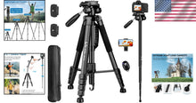 Load image into Gallery viewer, 360° Panning 72" Tripod: Heavy Duty &amp; Portable Photography Stand for All Cameras