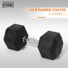 Load image into Gallery viewer, Strengthen Muscles with 45 lb Rubber Encased Hex Dumbbell - Ideal for Gym &amp; Home