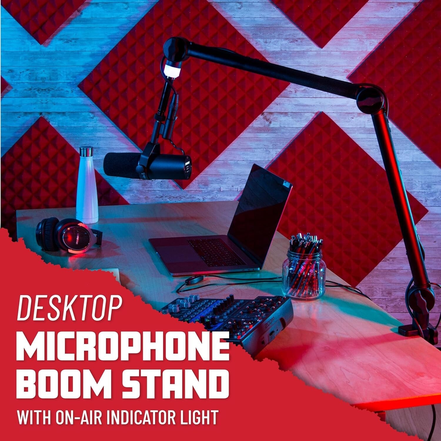 Heavy-Duty Podcast Microphone Stand with On-Air LED Light & Removable XLR Cable