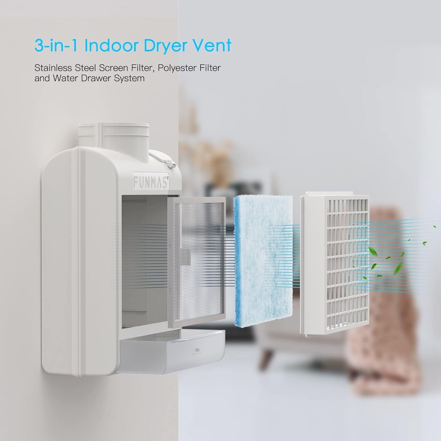 Efficient Indoor Dryer Vent with Water Drawer & Safety Flap for Clean Air