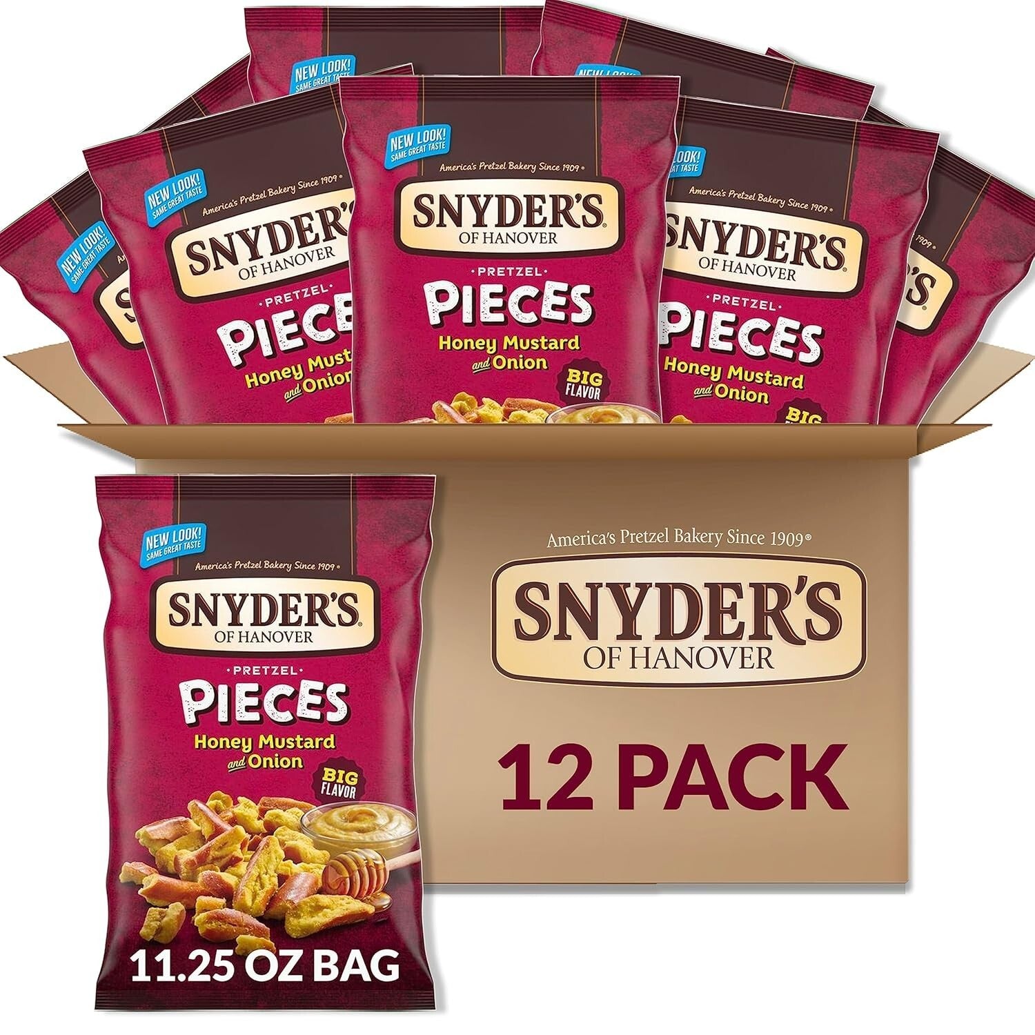Deliciously Crunchy Honey Mustard & Onion Pretzel Snacks - 12 Bags of 11.25 Oz
