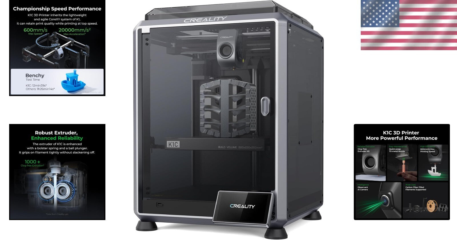 Next-Gen K1C 3D Printer - 600mm/s Speed, AI Monitoring, Carbon Fiber Compatible